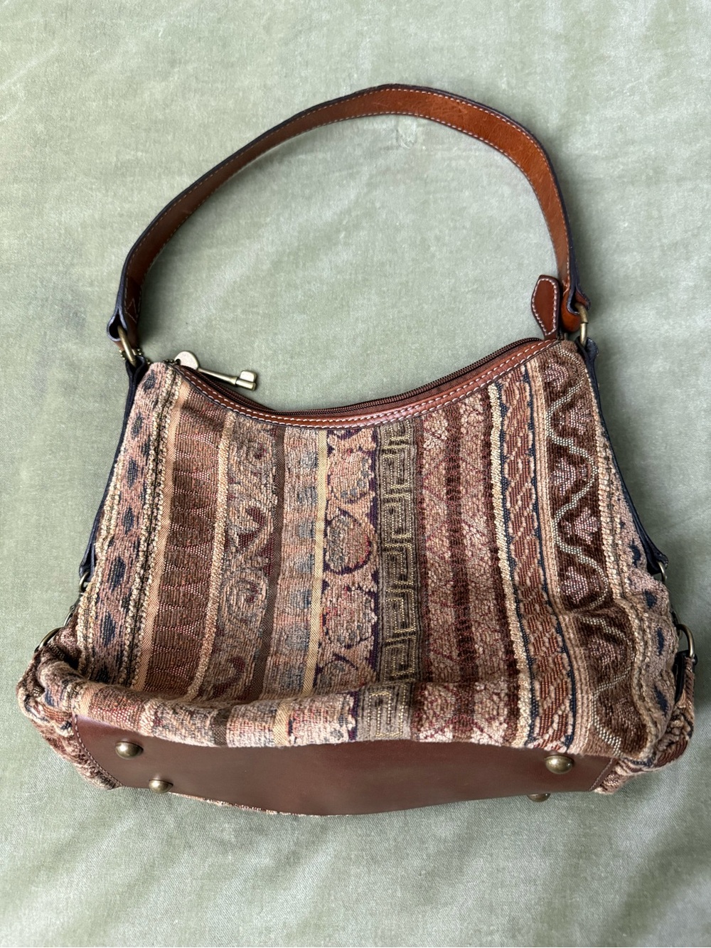 Vintage Tapestry Woven Pattern Hobo Shoulder Geometric Pattern Bag in Browns OSP - Picture 2 of 13